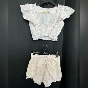 White Cropped Top and Skirt Set